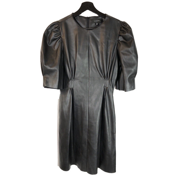 En Saison Puff Sleeve Faux Leather Minidress Black Small with Pockets - Picture 2 of 15